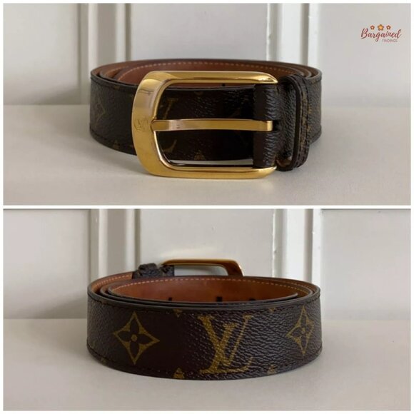 Authentic Louis Vuitton Monogram Canvas Leather Ellipse Gold Buckle Belt 85/34 - Picture 3 of 12